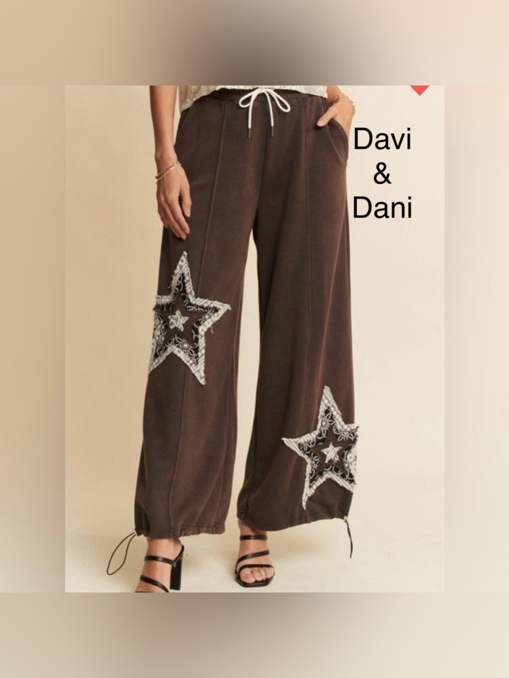Davi & Dani Star Jogger Scuba Boho Pants ~ Mineral Wash Black